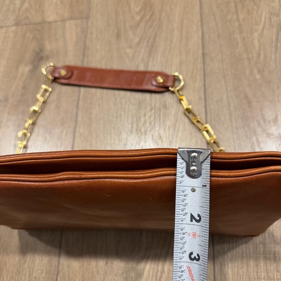 Tory Burch Reva in Cognac Leather Clutch with Gold Chain